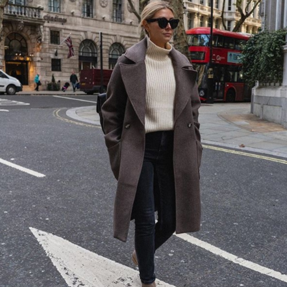 H&M Premium Wool Blend Brown Melange Coat Size M